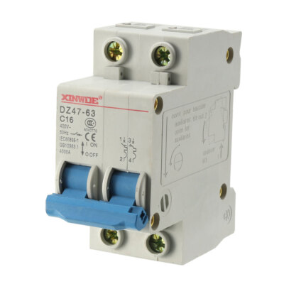 2Pol Leitungsschutzschalter 16A 400V Niederspannung Schiene Montage DZ47-63 C16