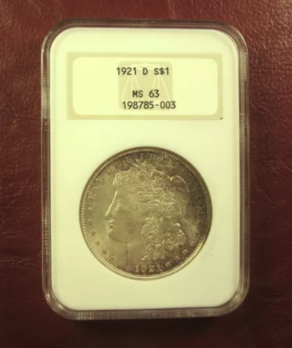 1921 D MORGAN DOLLAR NGC MS63 ** TONED RARE "D" OLD FAT SOAP HOLDER EARLY HOLDER