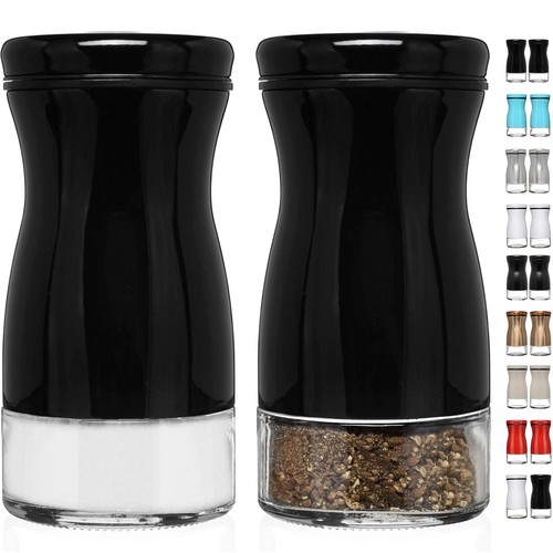 Salt and Pepper Shakers Set with Adjustable Pour Holes - Black
