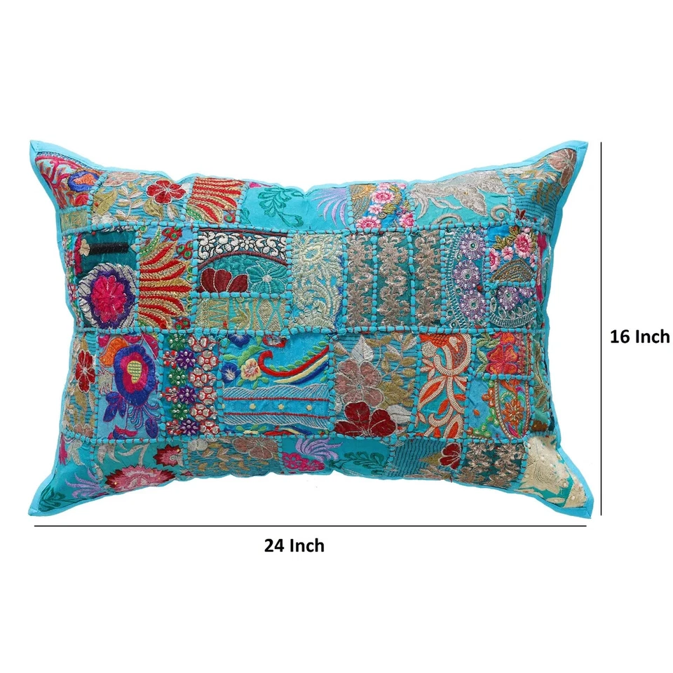 Handmade Boho Patchwork Cushion Vintage Turquoise Throw Pillow Cover 40x60 cm - Image 3 of 3