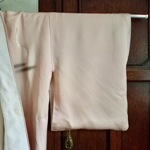 Kimono vintage lungo fatto a mano acquerello rosa bianco impreziosito uccellino manica corta - Foto 7 di 14