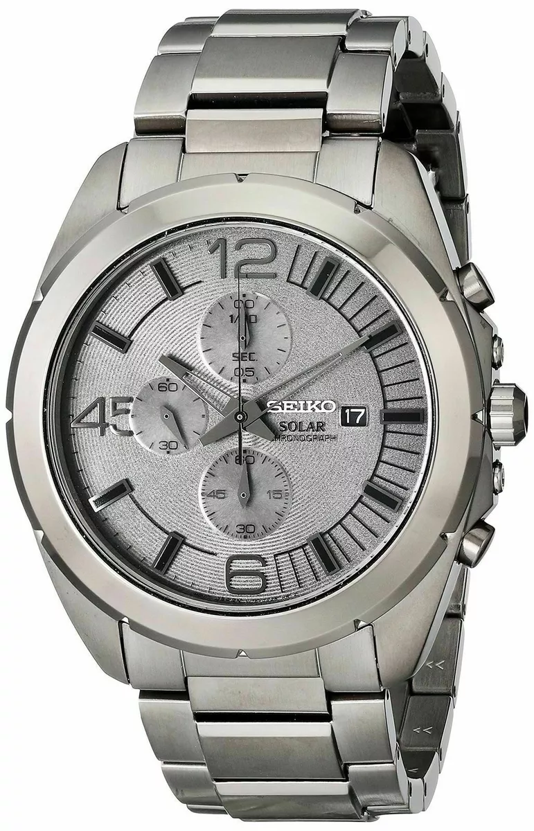 NEW Seiko Men s Solar SSC235 Chronograph Grey Dial Gunmetal Watch