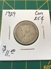 1929 Canada  25 Cents Silver Coin .800