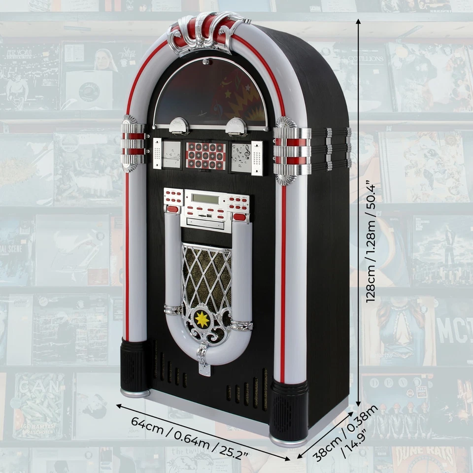 Vinyl Jukebox Musikbox Retro 50er Schallplattenspieler Automat CD AUX  - Bild 2 von 4