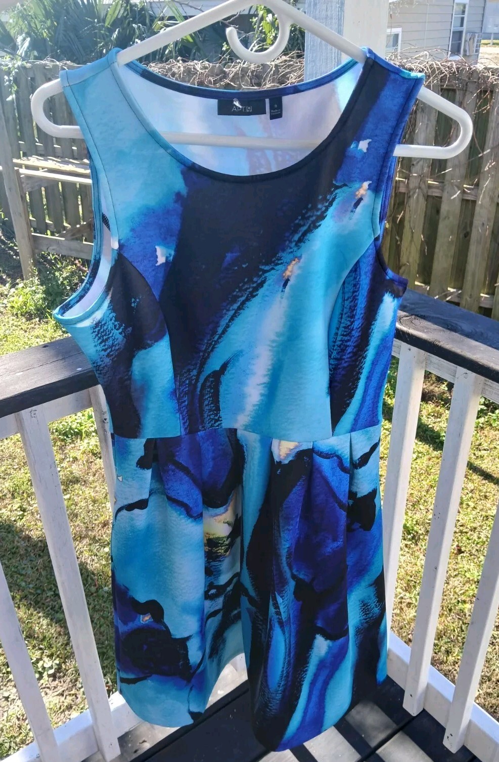 Women's Blue Floral Semi-Formal Dress with Pockets Size 8
