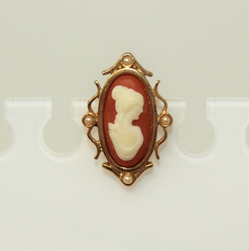Vintage Goldtone AVON Oval Cameo of Woman Faux Pearl Stick Pin