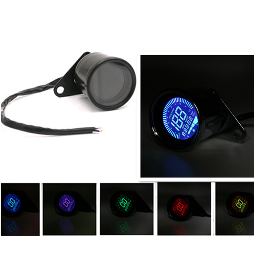 Universal Black Digital LED LCD Tachometer Speedometer Fuel Gauge