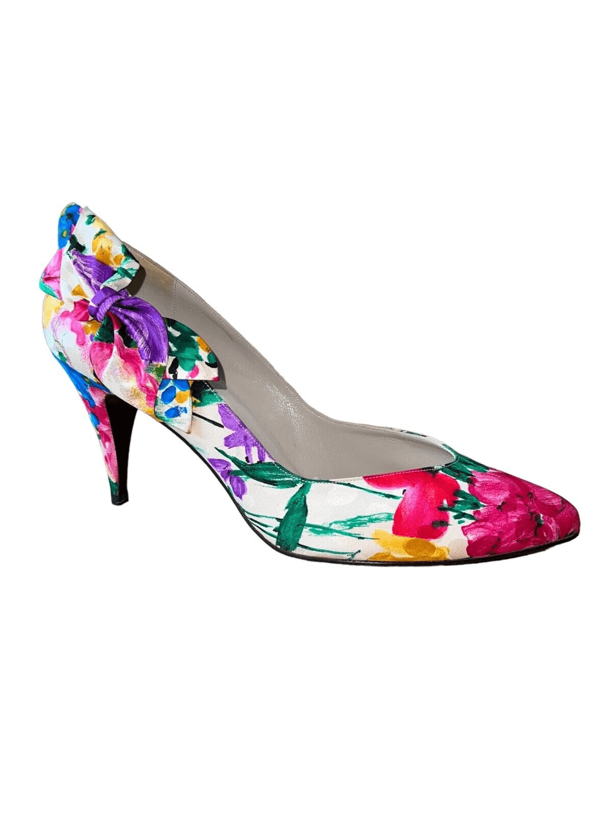 Vintage Stuart Weitzman Colorful Leather-Satin-Pumps/Heels-With Bow Womens Sz 10