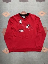 Vintage crewneck sweatshirt snowman holidays Christmas medium snow embroidered