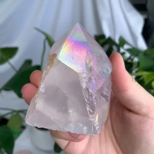 233g Titanium Angel Aura Rose Quartz Freeform Point Raw Stone Crystal Specimen