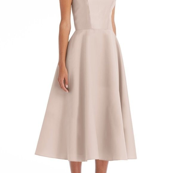 Alfred Sung Cap Sleeve Full Skirt Satin Midi Cocktail Dress Size 4 | eBay