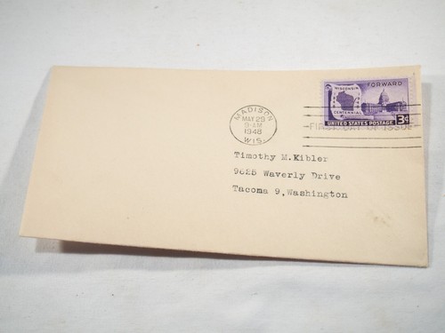3c single Wisconsin Centennial First Day Cover cancelled envelope typewritten - Picture 3 of 3