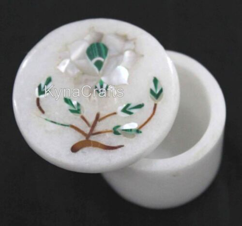 2.5 Inches MOP Inlay Work Jewelry Box White Marble Earring Box from Heritage Art - Imagen 1 de 7
