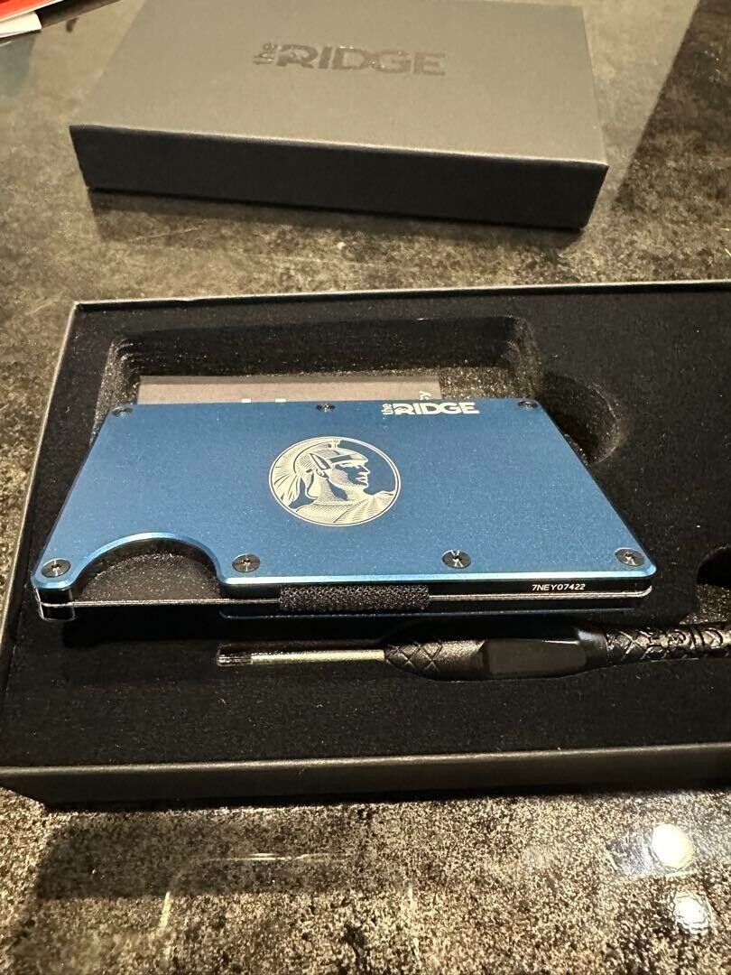 RIDGE Amex Compact Money Clip Wallet Rare Color Blue With RIDGE Amex Compact Money Clip Wallet Rare Color Blue With