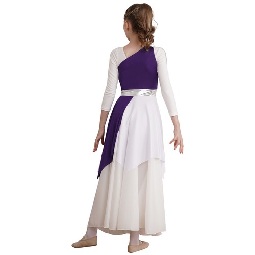 Kids Girls Praise Lyrical Dance Dress Metallic Maxi Liturgical Worship Tunic - Picture 34 of 96