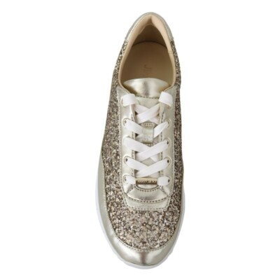 Jimmy Choo Monza Women Antique Gold Sneakers Glitter Leather sz