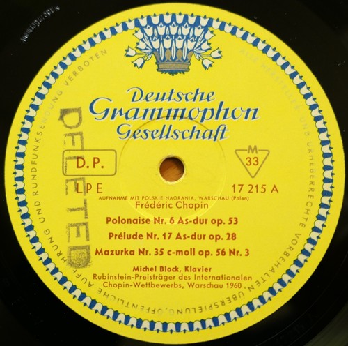 LPE 17 215 International Chopin Competition Warsaw 1960 Michel Block DG 10" LP - Picture 2 of 5