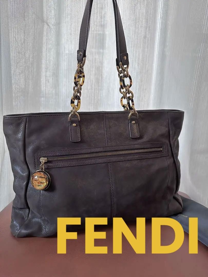 Fendi Demi Brown Leather Shoulder Tote Bag Pre-Owned