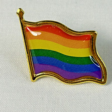 Rainbow Flag Tac Lapel Pin LGBTQ Ally Gold Colored Edge and Back  NEW