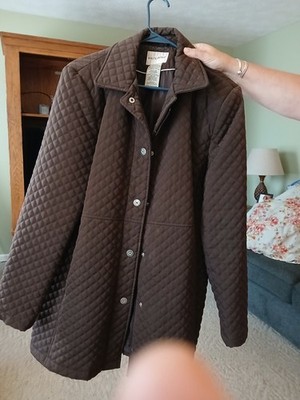 White Stag Women's Brown Quilted Button-Front Mid-Length Jacket Size L