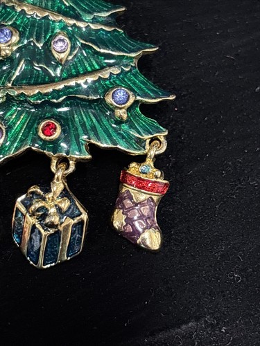 Vintage Christopher Radko Brosche Emaille Strass Weihnachtsbaum Hänger Charm - Bild 5 von 8