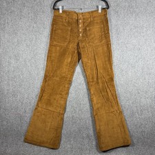 Vintage 70s Bell Bottom Flare Corduroy Pants Falcon Zip Mid Rise Brown 29x33