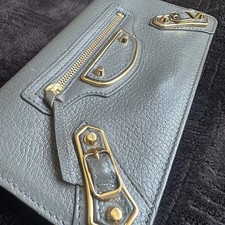 Balenciaga Metallic Edge Money Wallet Gris Clutch with gold chain obo