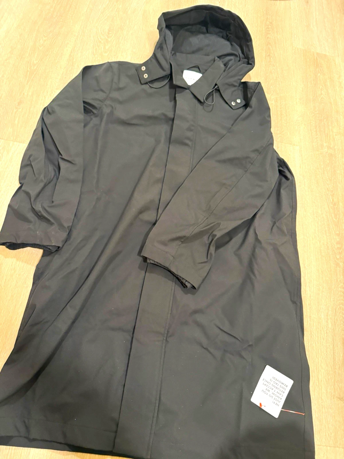 Topman Men's Black Long Parka Coat XL Hooded Button Zip Polyester Lined - product detail image 1