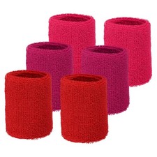 Wrist Sweatbands Sports Wristbands, 6 Pack  3"  Red/Rose Red/Light Rose Red