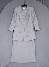 John Meyer Women's Suit Set 14W Gray Beaded Jacket Skirt Formal Career