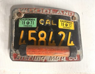 Vintage California motorcycle license plate frame and Registration Tube