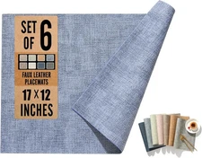 Faux Leather Placemat Set of 6 Double-Sided Waterproof Washable 17"X12"
