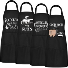 4 Pcs Funny Cooking Aprons for Women with 2 Pockets Kitchen Adjustable Work A...