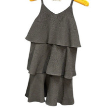 Zac Pozen Girls Dress Size 12 Black Textured Tiered Ruffles Sleeveless Lined EUC
