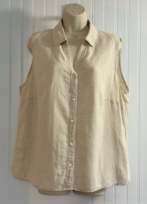Casual Corner Annex Linen Cotton Sleeveless Blouse 1X Natural Beige Coastal Top