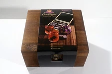 Crown Royal Whiskey Stones, Velvet Bag, Crystal Glasses - In Wood Gift Box Set