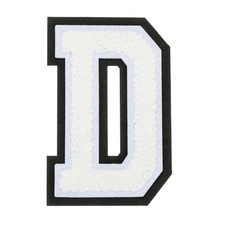 4" Chenille Letter Patches,White Chenille Initial A-Z Patches Letter D 