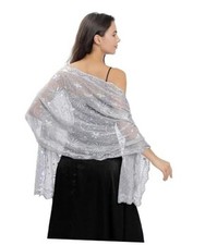 Women's Sparkling Sequin Deco Wedding Scarf for Bride 1920s Shawls and Silver