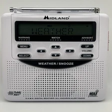 Midland WR-120 Emergency Weather Alert Radio with Alarm Clock  - White