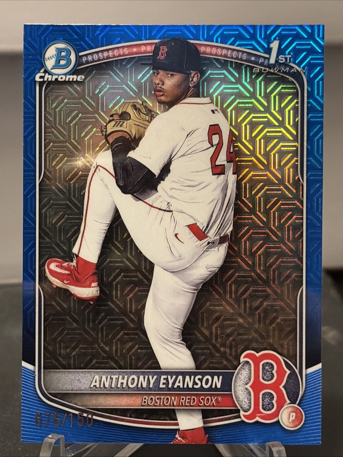 /150 ANTHONY EYANSON 1ST 2025 BOWMAN DRAFT #BDC-116 BLUE MOJO REFRACTOR! RED SOX