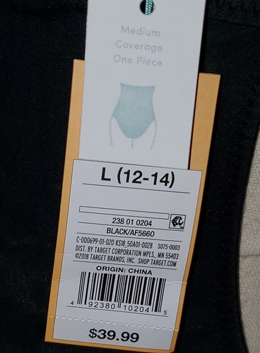 Kona Sol Black Plunge Crochet Lace Swimsuit Medium Coverage L 12-14 NWT *S24 - Picture 3 of 3