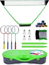 Portable Badminton/Volleyball Net Racket Set for 4 Players Backyard Sports