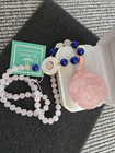 SJ Pearl Necklace - Rose Quartz Lapis Beaded w Large Solid Carved Flower — photo 7