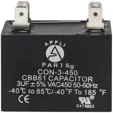Appli Parts Fan Capacitor 3 mfd (microfarads) uf 450 VAC with 4 Terminal Connect
