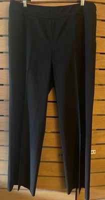 Lafayette 148 Waverly Black Stretch Wool Wide Straight Leg Side Zip Pants 14/16