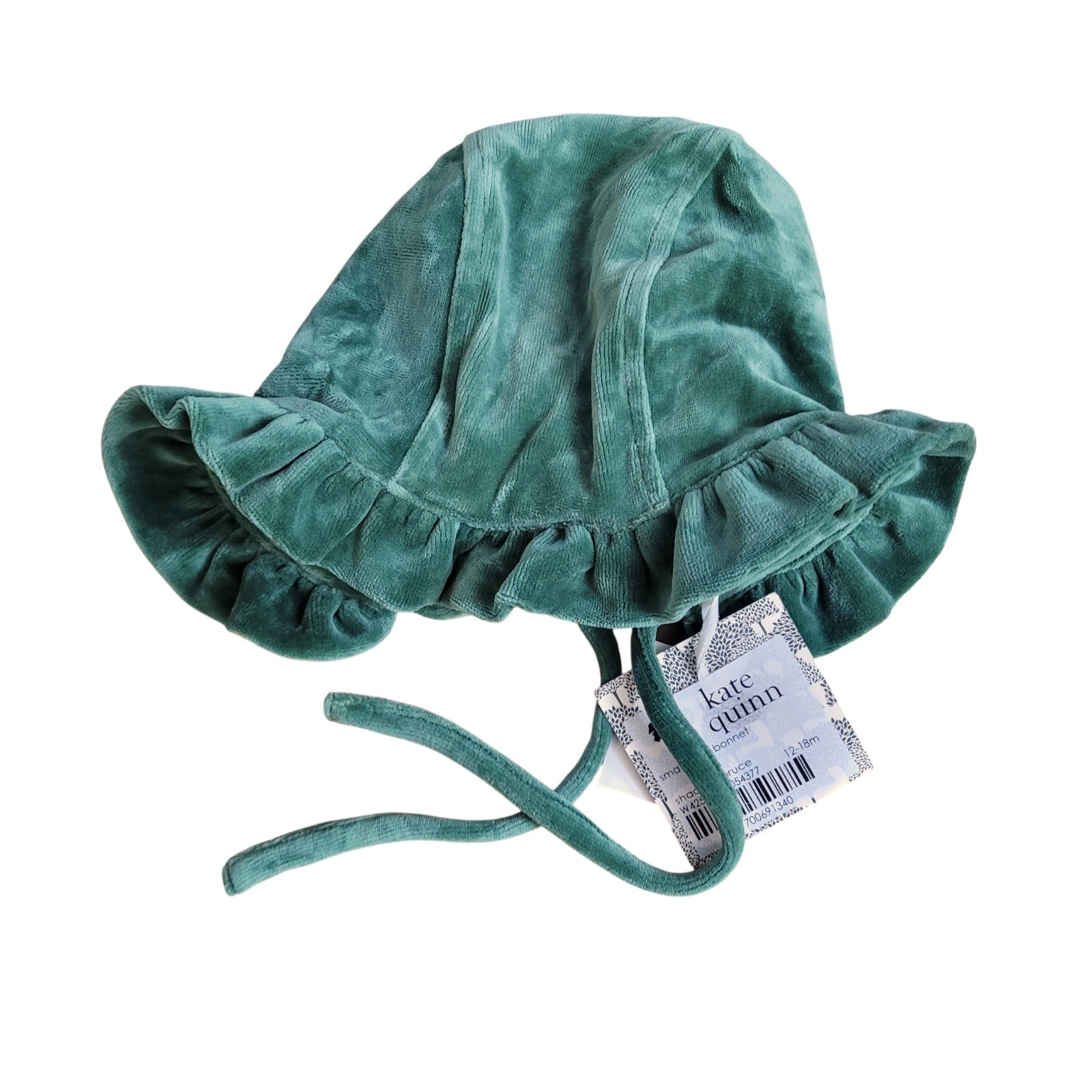 Kate Quinn Gretel Suspender Skirt & Ruffle Bonnet Set Green Velour 12-18M NWT