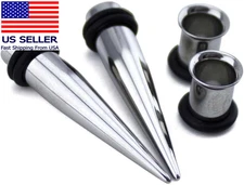 1 Gauge Ear Stretching Kit - (1G - 7Mm) 2 Steel Tapers & 2 Steel Tunnels (4 Piec
