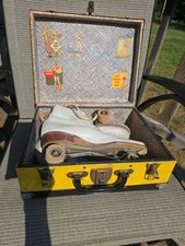 Vintage Chicago Hyde Men's Roller Skates White Wood Wheels Case Size 9 USA