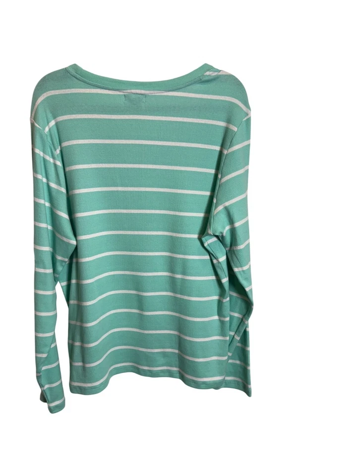 U.S. Polo Assn. Women XXL Mint Green & White Striped Long Sleeve Preppy Casual - Image 2 of 4