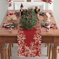 Red Snowflakes Winter Christmas Table Runner 13x72 Inch 